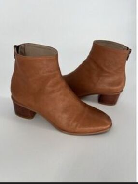 Anthropologie Emmeline Leather Ankle Boots Cognac Brown Size 40